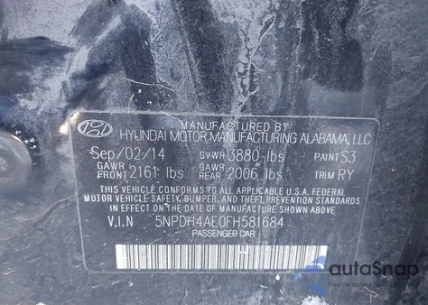 2015 Hyundai Elantra Se z USA, uszkodzony, nr VIN 5NPDH4AE0FH581684